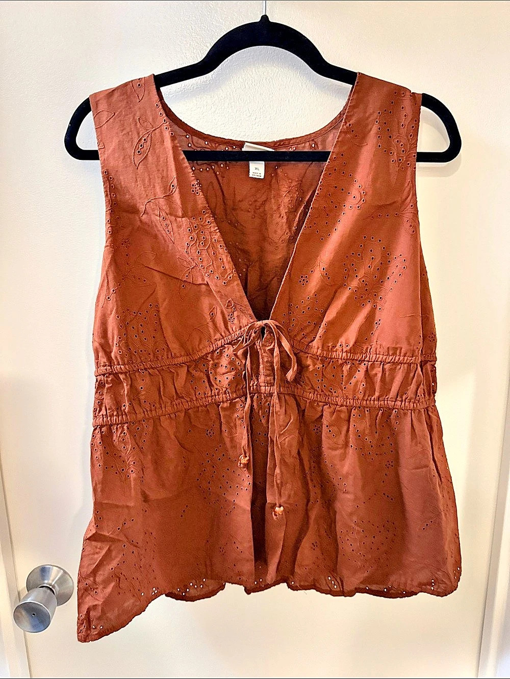 a new day Women's Tie-Front Peplum Tank Top Brown XL